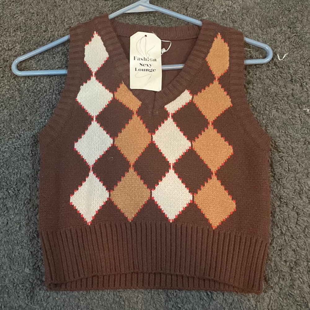 Cute brown cropped sweater vest